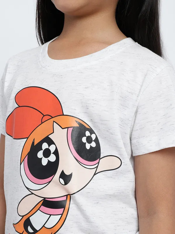 Mettle Girls Powerpuff Girls Printed Round Neck Pure Cotton T-Shirt