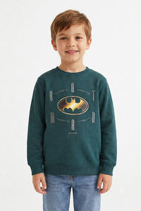 Men's Knitted Brushed Cotton Fleece Batman Graphic Crewneck Sweatshirt - Pacific