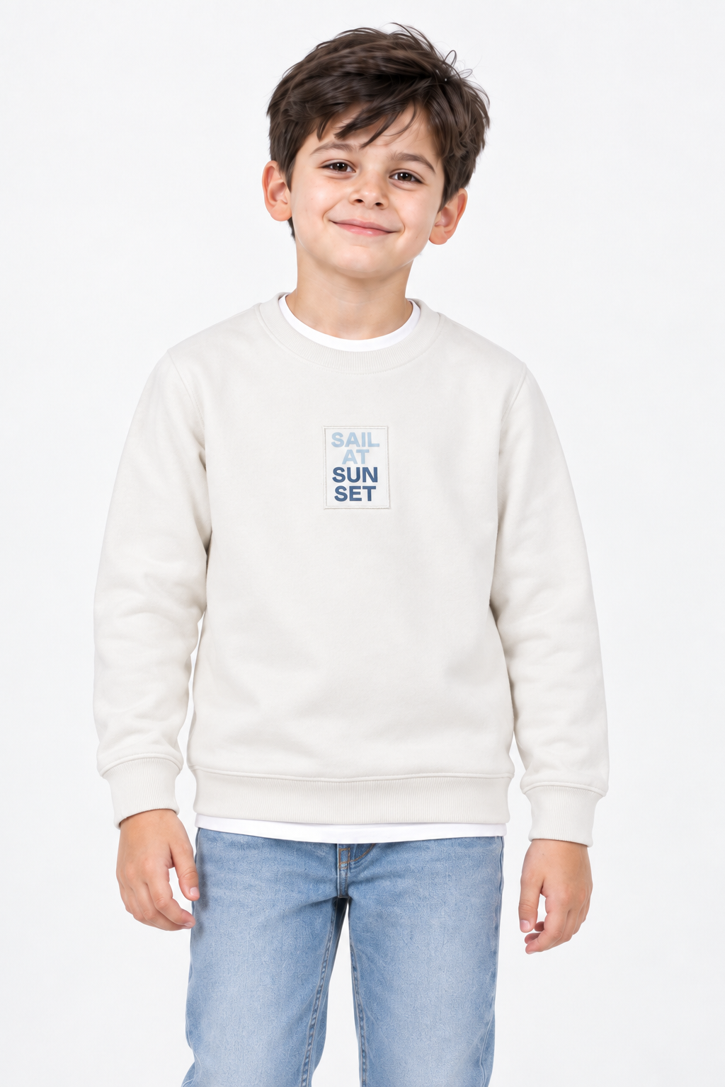 Junior Boys Off White Cotton Brushed Fleece Graphic Sweatshirt – Regular Fit