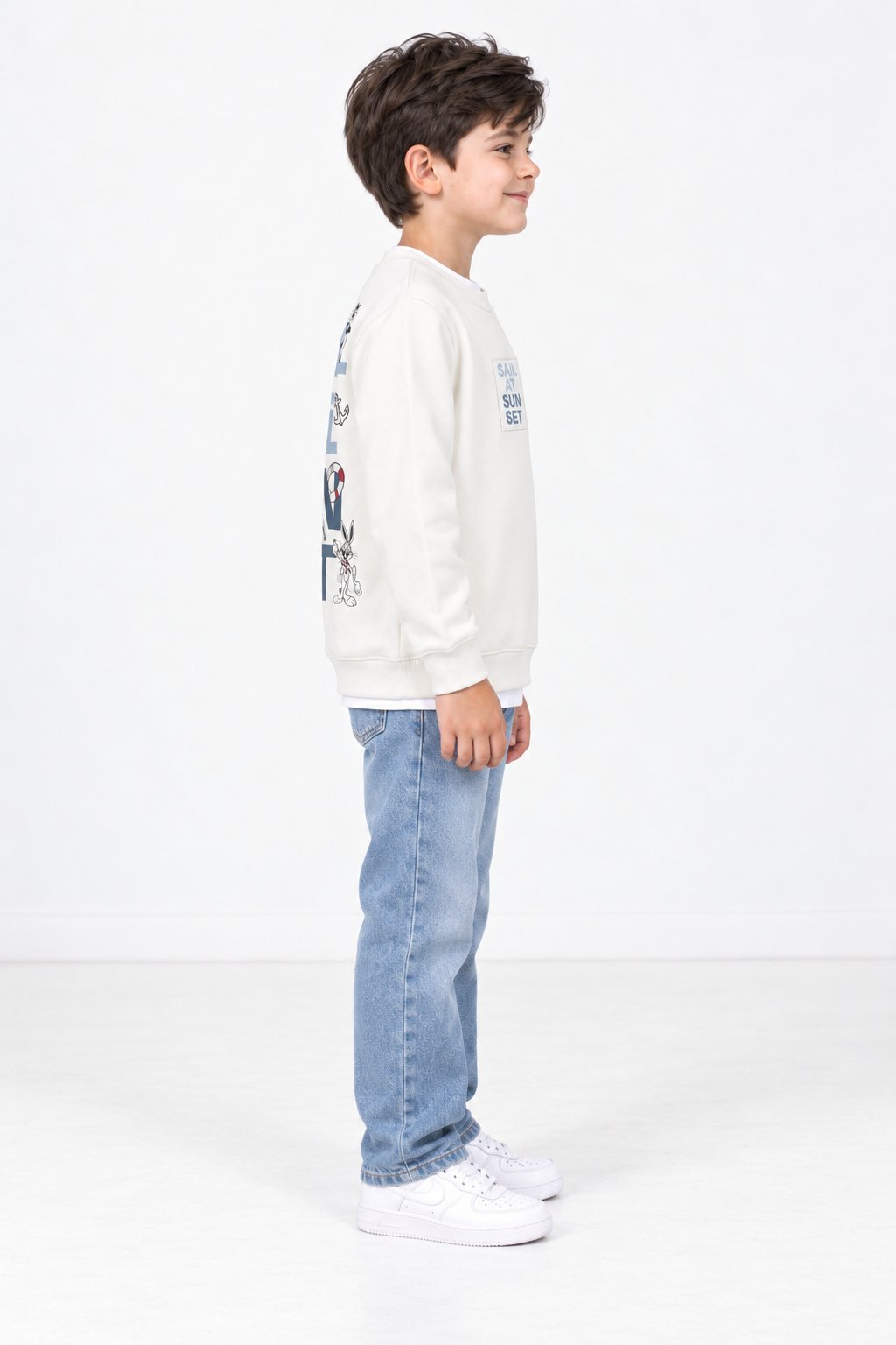 Junior Boys Off White Cotton Brushed Fleece Graphic Sweatshirt – Regular Fit
