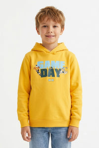 Junior Boys’ Knitted Brushed Cotton Fleece Looney Tunes Graphic Hooded Sweatshirt - Sunbeam