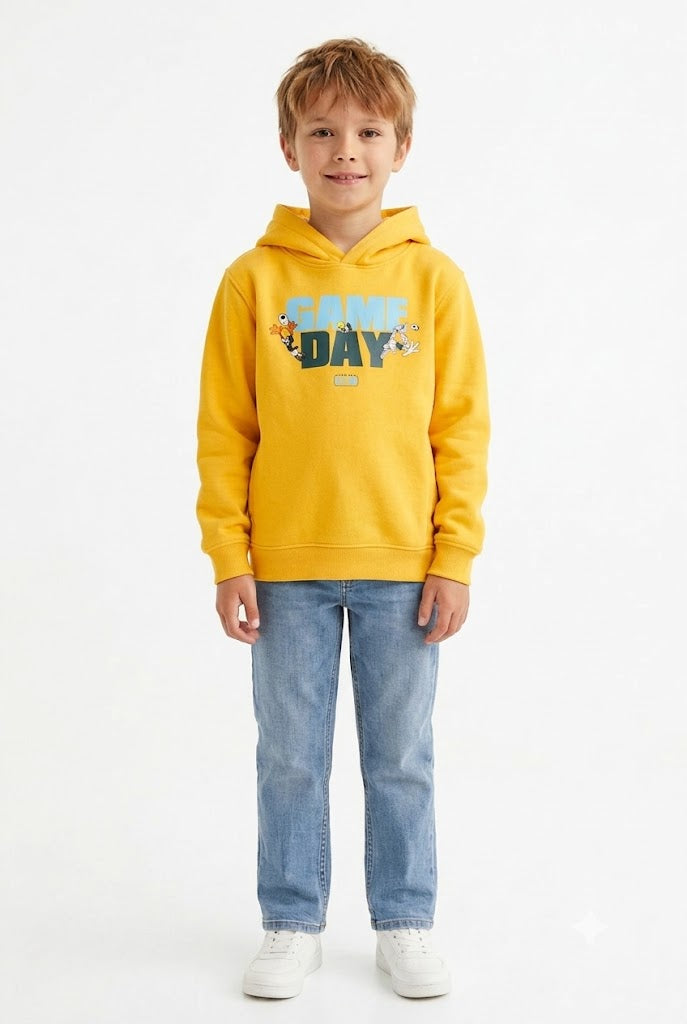 Junior Boys’ Knitted Brushed Cotton Fleece Looney Tunes Graphic Hooded Sweatshirt - Sunbeam