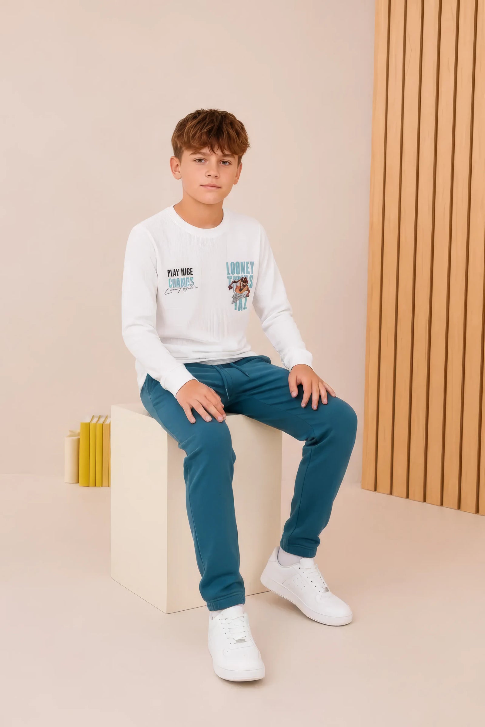 Junior Boys Marvel Off-White Seer Sucker Full Sleeve Pre-Winter T-Shirt – Regular Fit with Back Graphic Print