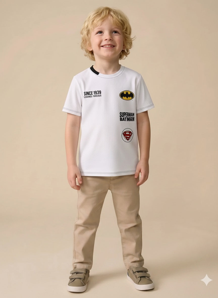Boys Off White Batman Printed Round Neck Short Sleeves T-shirt