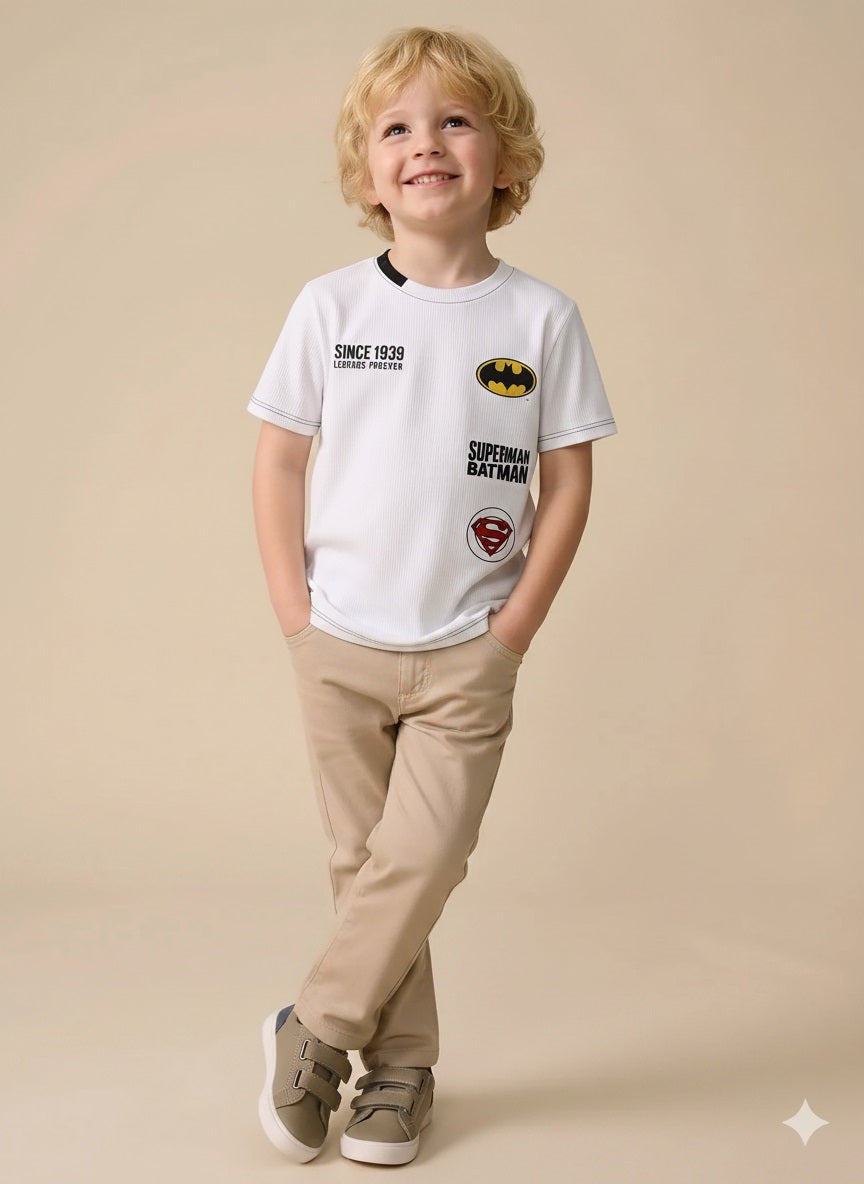 Boys Off White Batman Printed Round Neck Short Sleeves T-shirt