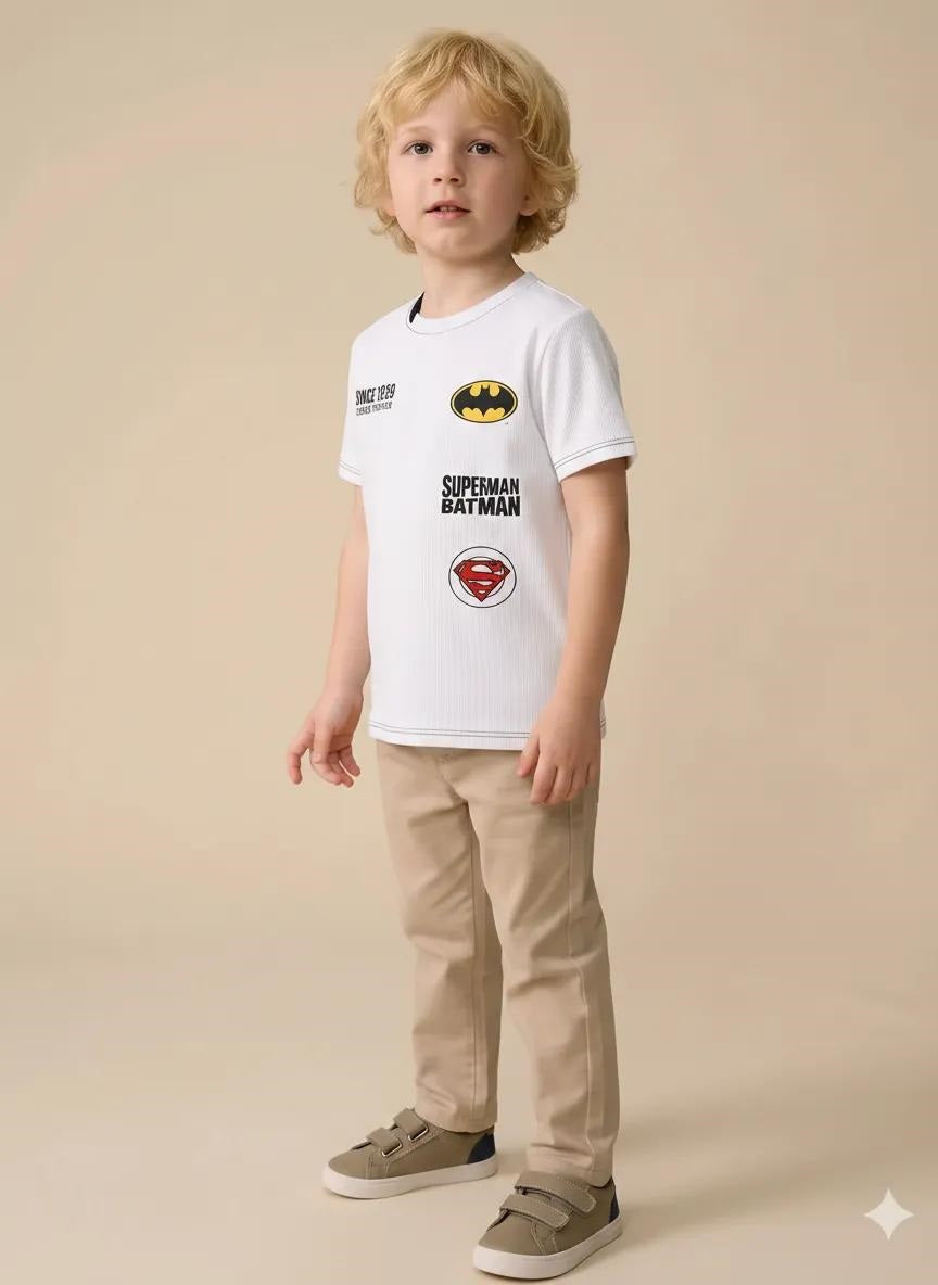 Boys Off White Batman Printed Round Neck Short Sleeves T-shirt