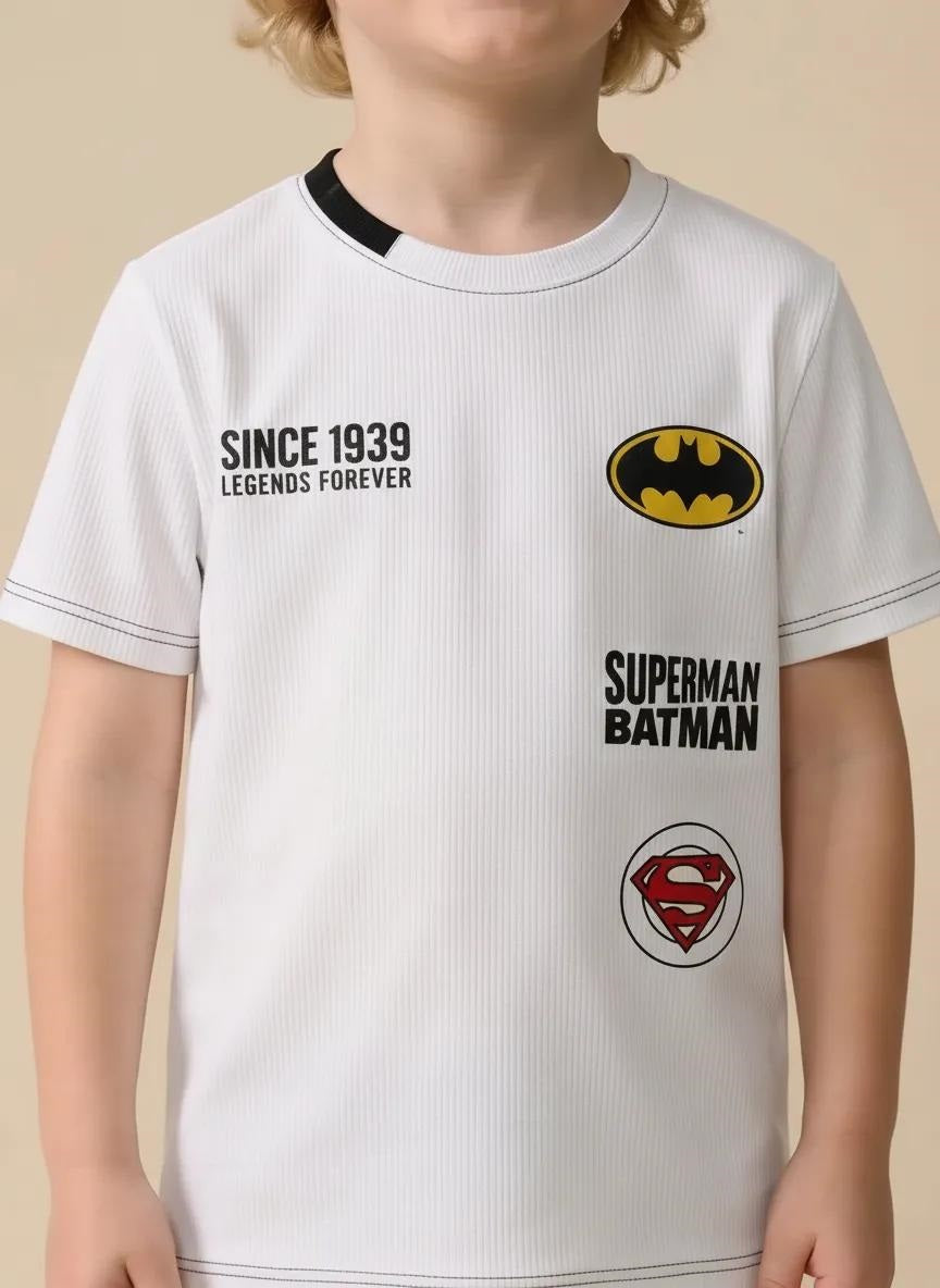 Boys Off White Batman Printed Round Neck Short Sleeves T-shirt
