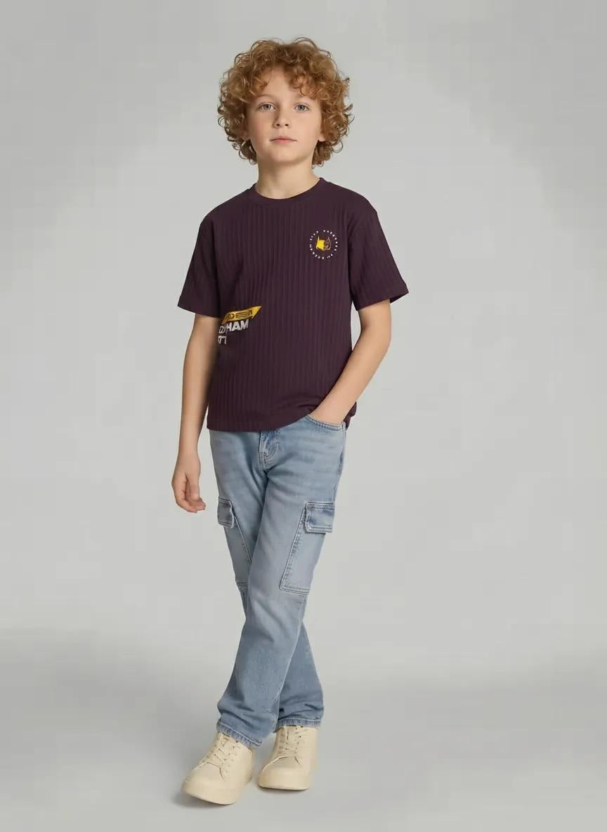 Boys Wine Batman Printed T-shirt