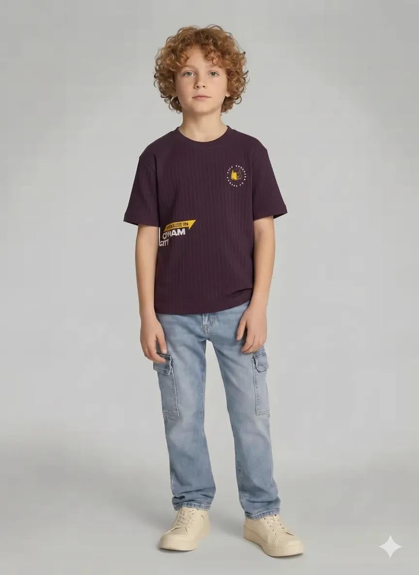 Boys Wine Batman Printed T-shirt