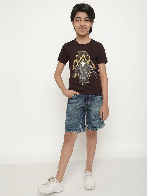 Octave Boys Black Adam Printed Cotton T-Shirt