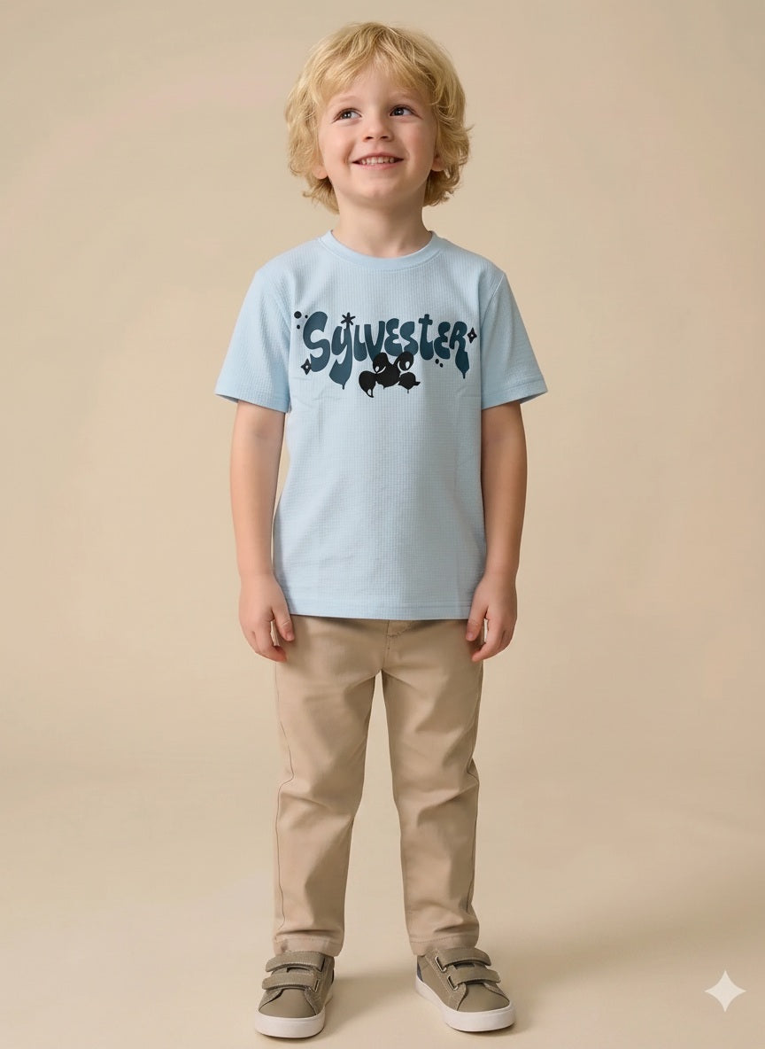 Boy Delicate Blue Round Neck T-Shirt