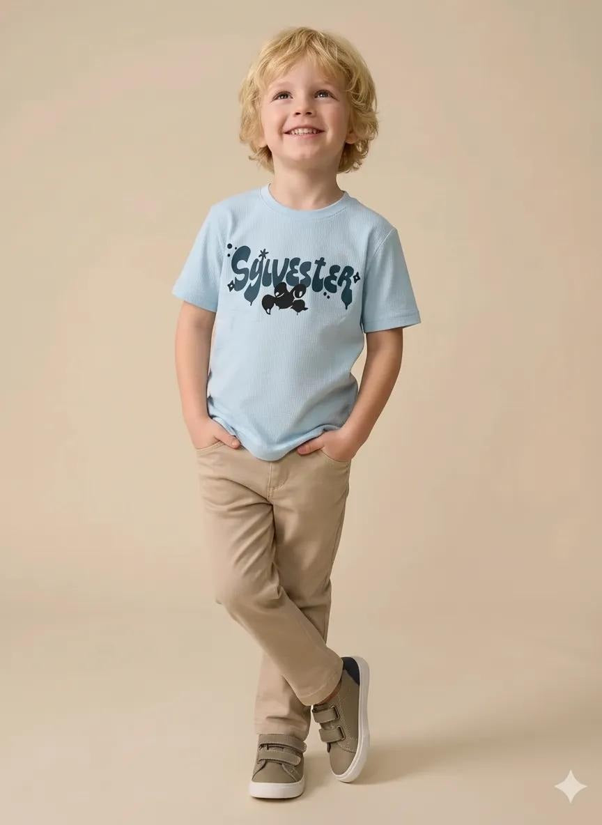 Boy Delicate Blue Round Neck T-Shirt