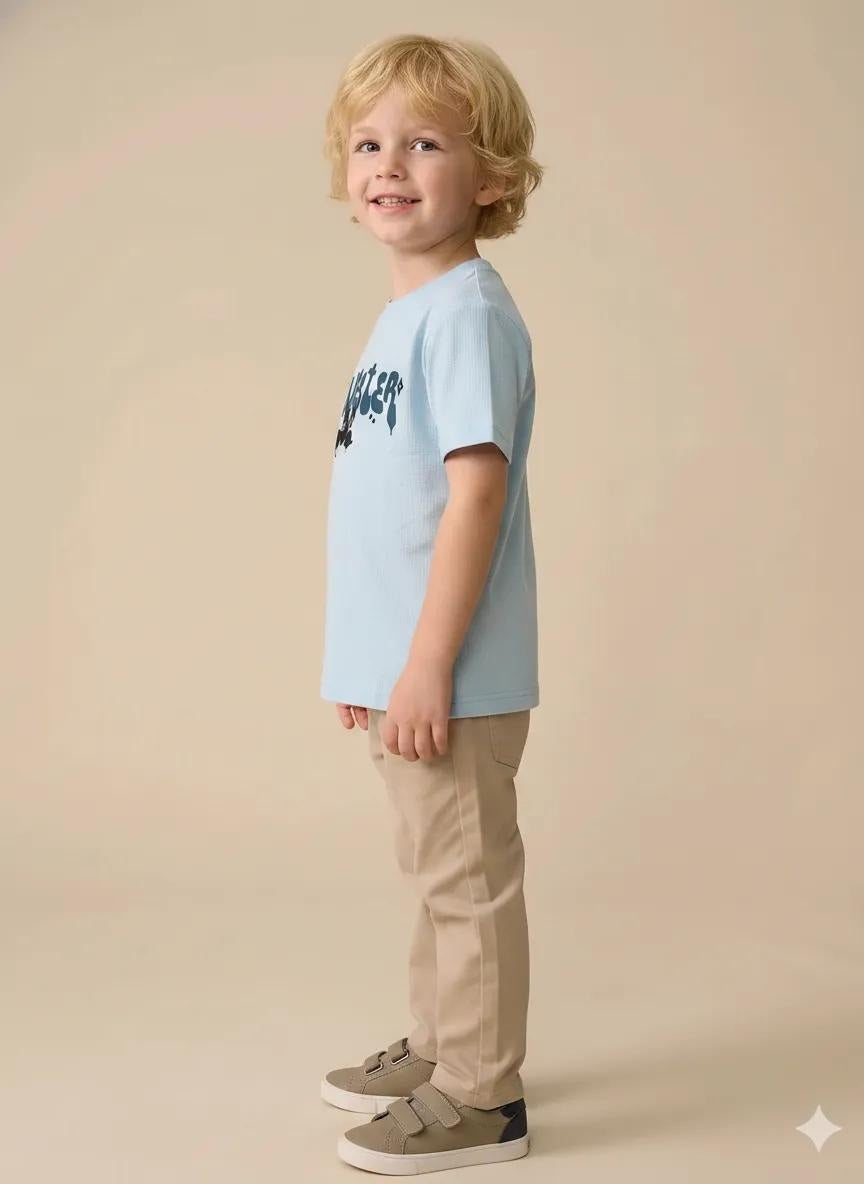 Boy Delicate Blue Round Neck T-Shirt