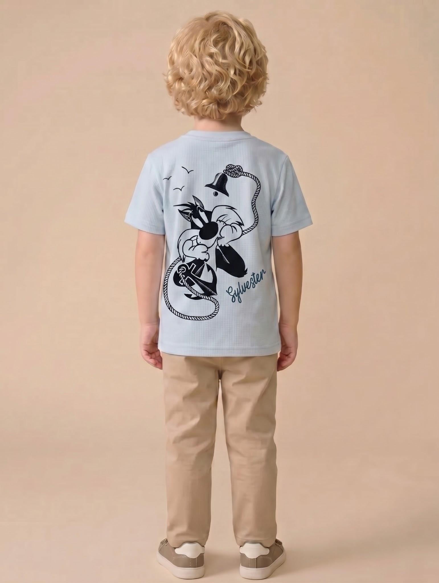 Boy Delicate Blue Round Neck T-Shirt