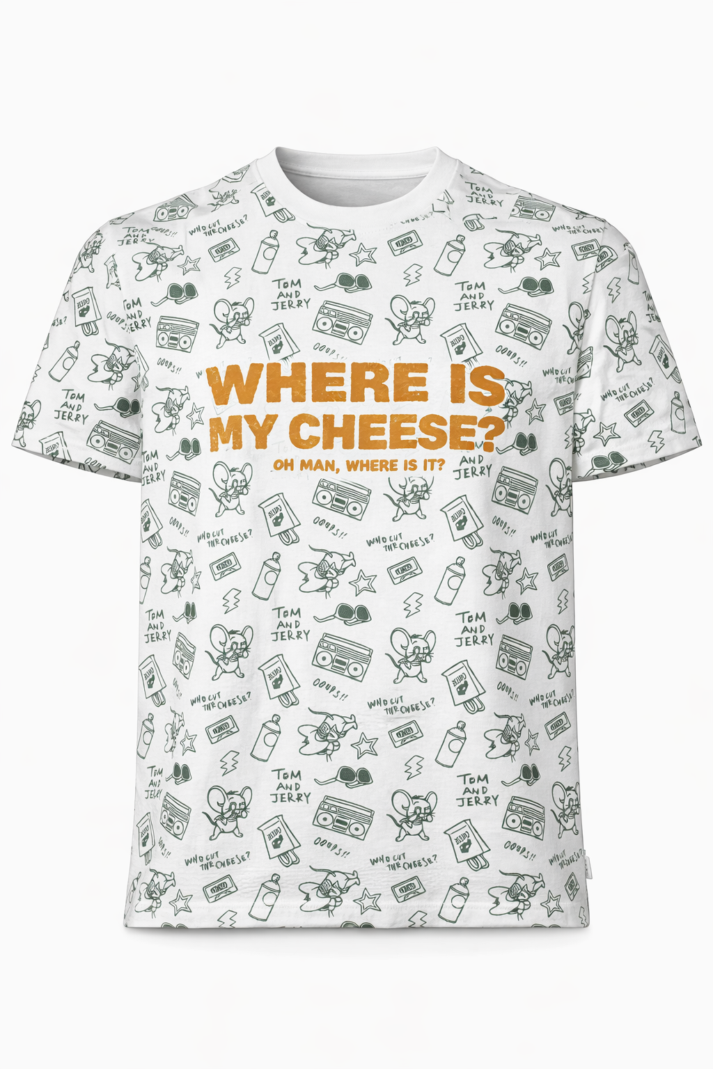 Boys Oil Green Tom & Jerry Printed Cotton T-shirt