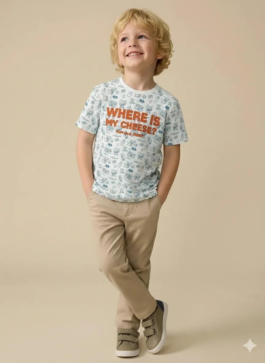 Boys Oxford Blue Tom & Jerry Printed Cotton T-shirt