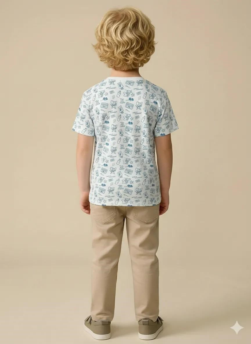 Boys Oxford Blue Tom & Jerry Printed Cotton T-shirt