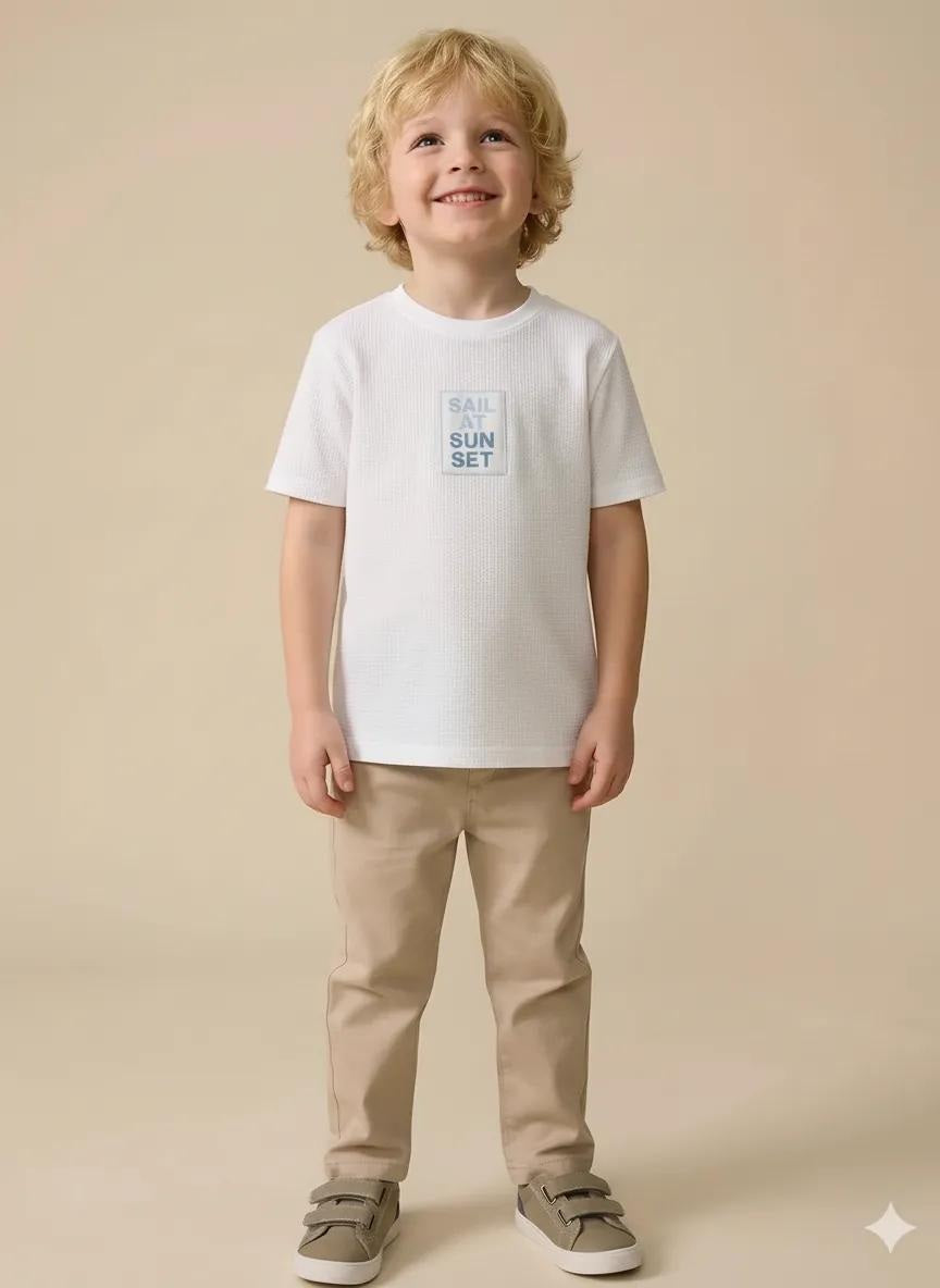 Octave Boys Off White Printed T-shirt