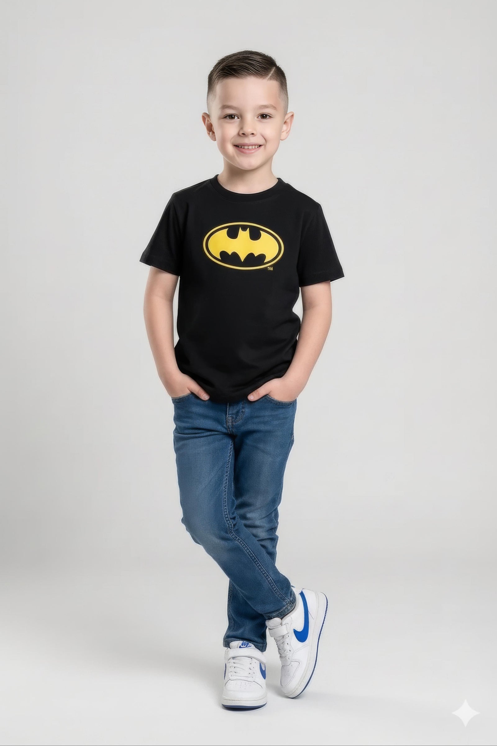 Boy Black Printed Round Neck T-Shirt