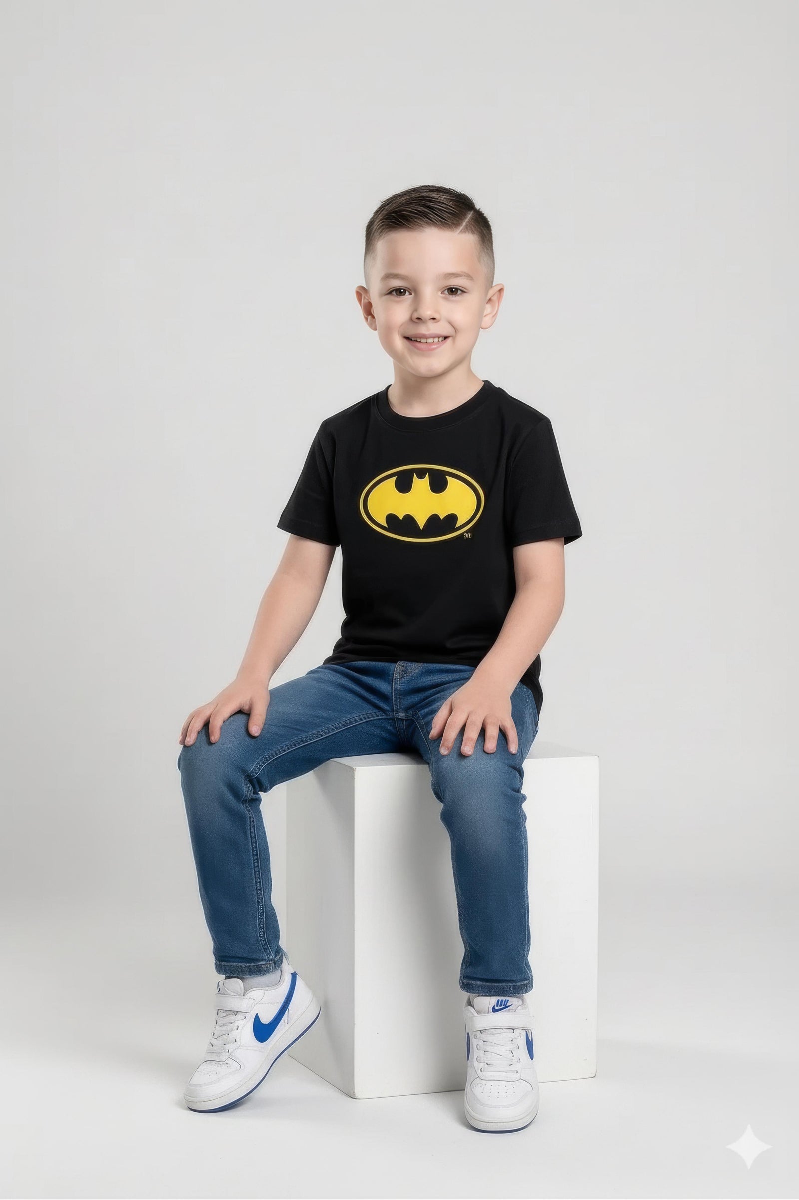 Boy Black Printed Round Neck T-Shirt