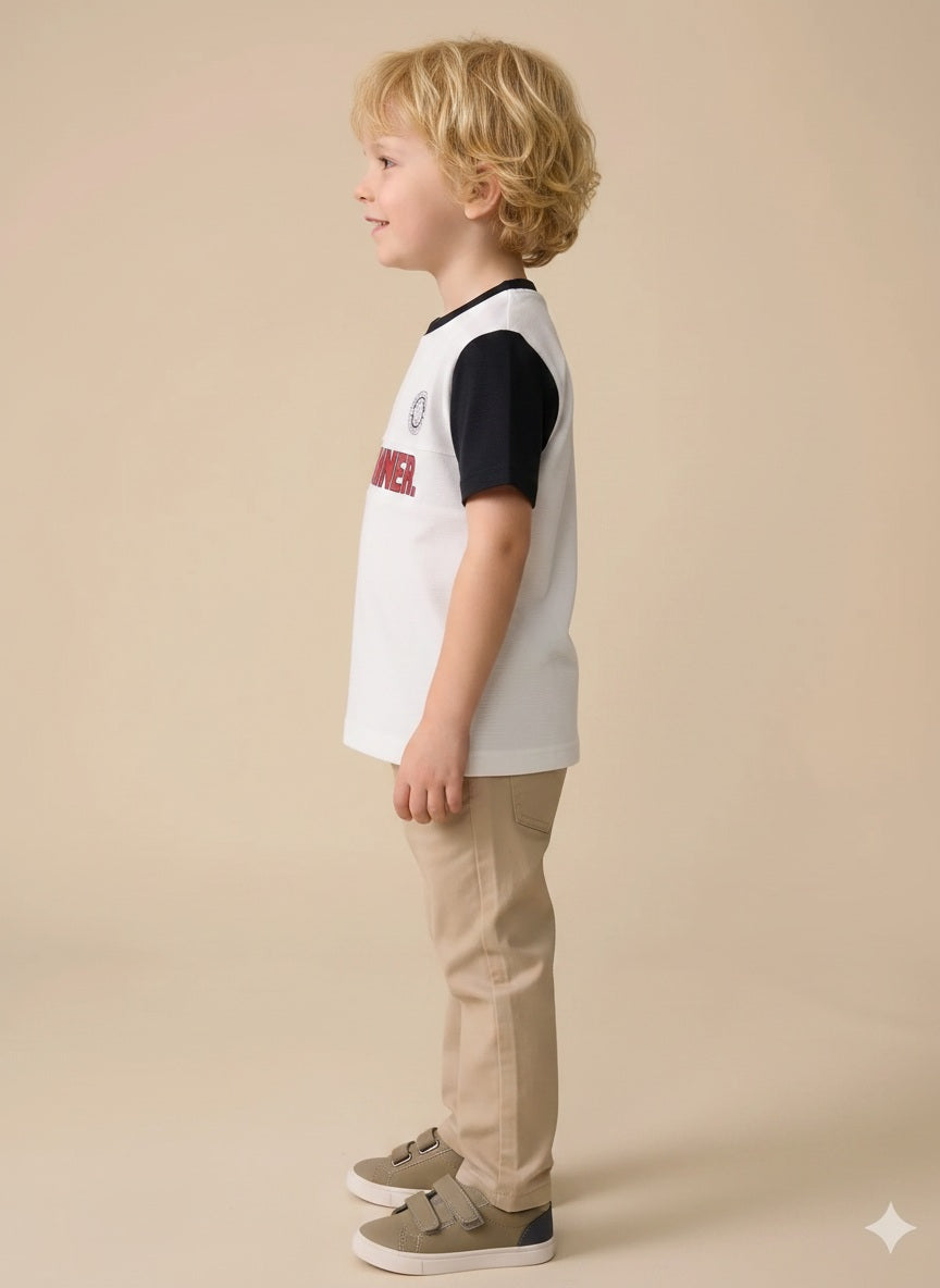 Boy Off White Round Neck T-Shirt
