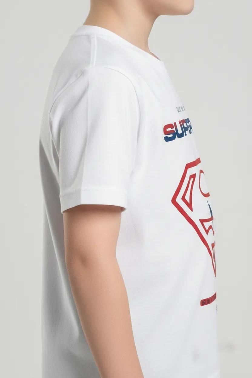 Boy Off White Printed Round Neck T-Shirt