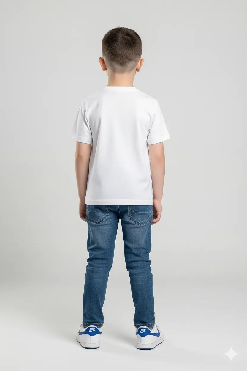 Boy Off White Printed Round Neck T-Shirt
