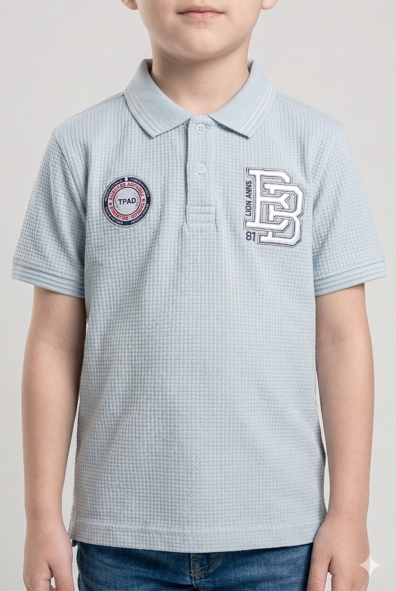 Boys Delicate Blue Printed Polo Collar T-shirt