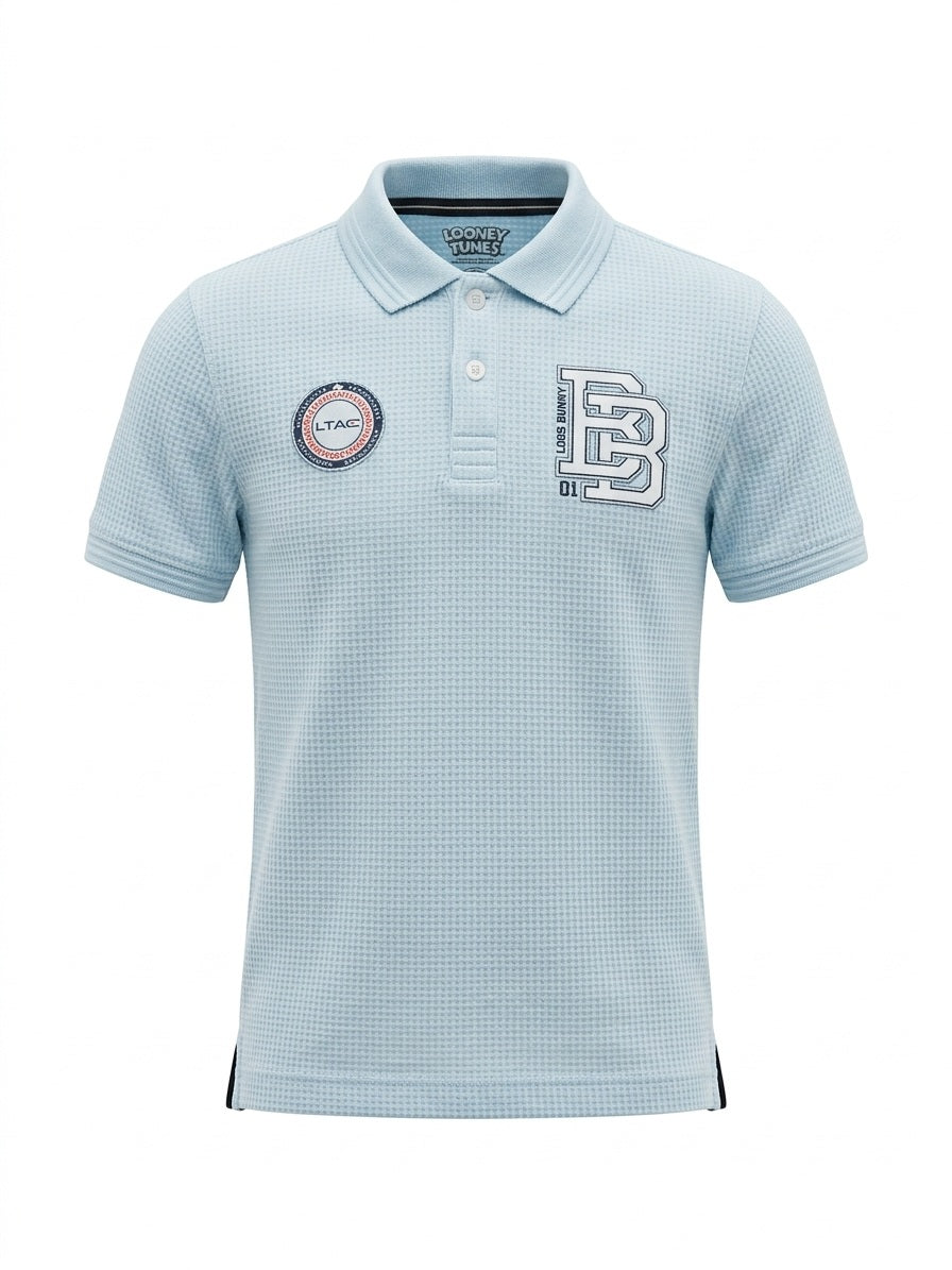 Boys Delicate Blue Printed Polo Collar T-shirt