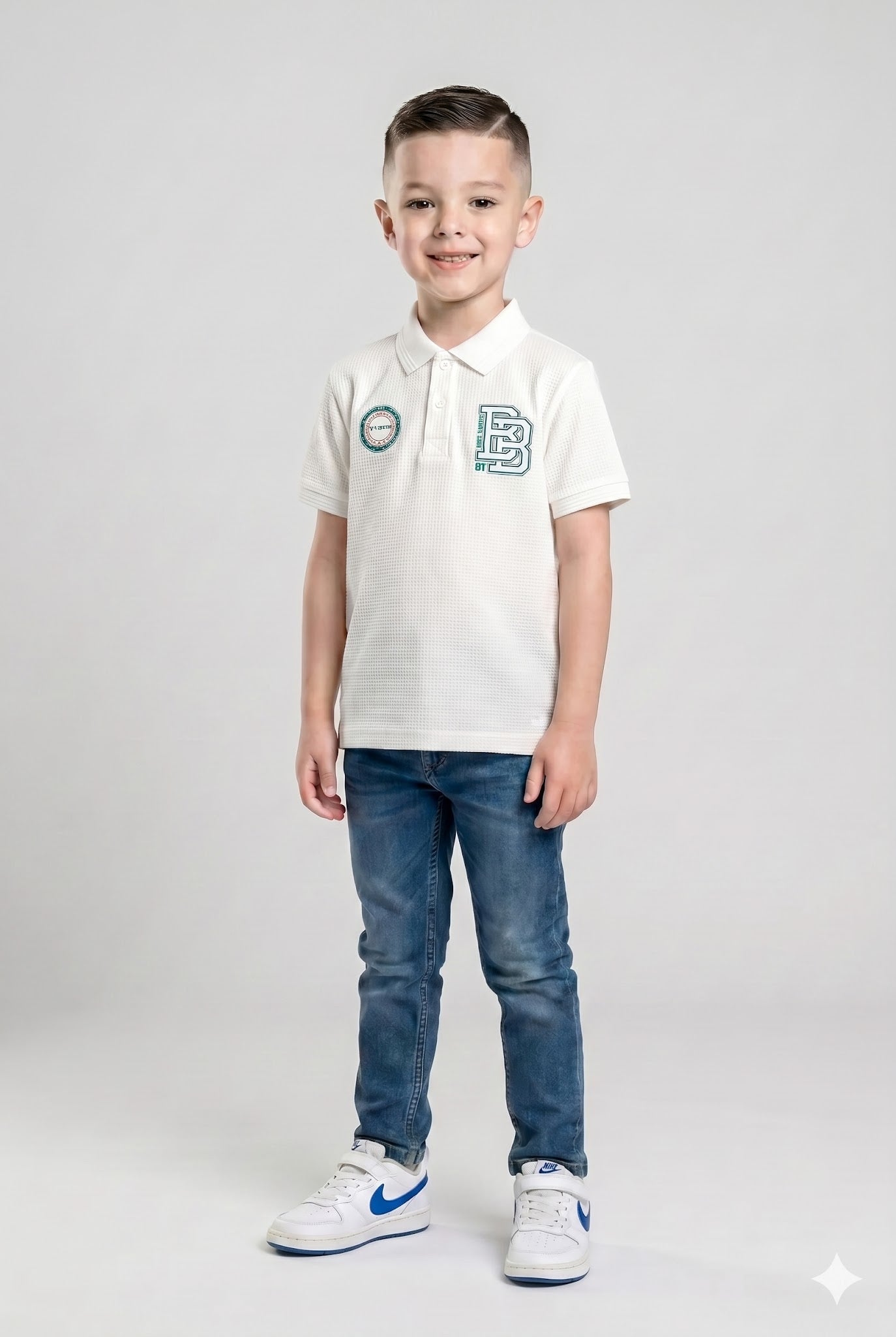 Boy Off White Printed Polo Neck T-Shirt