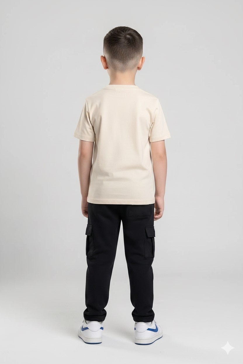 Boys Black Regular Fit Brand Logo Printed Cotton Joggers