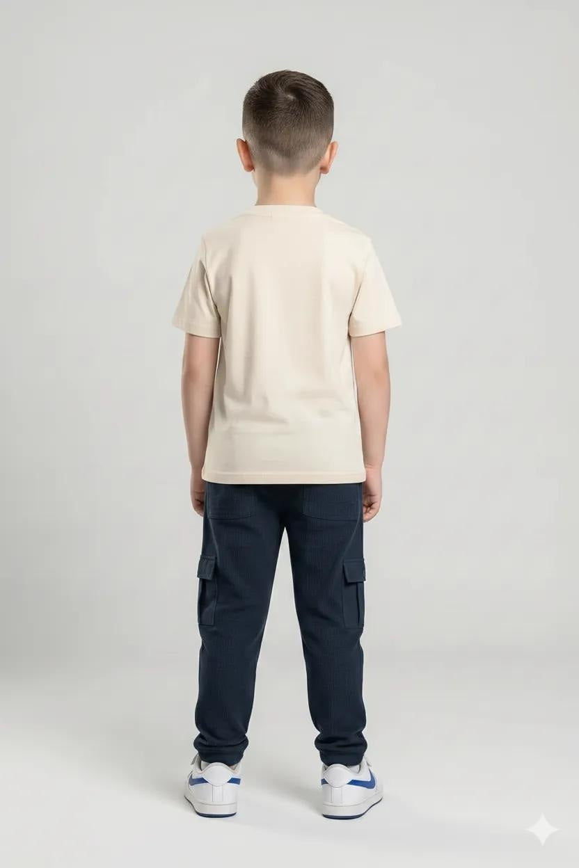 Boys Navy Regular Fit Brand Logo Printed Cotton Joggers