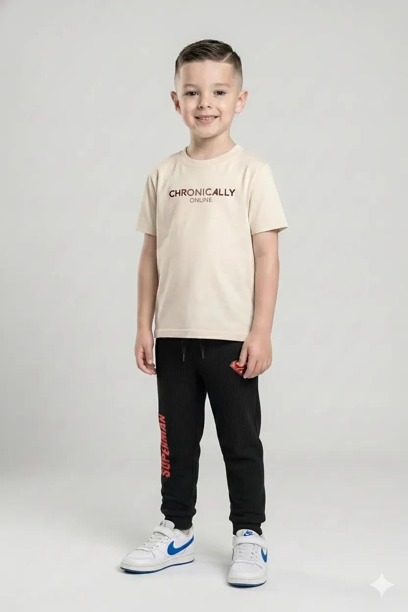 Boys Black Regular Fit Typography Joggers