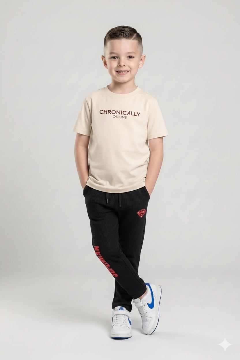 Boys Black Regular Fit Typography Joggers