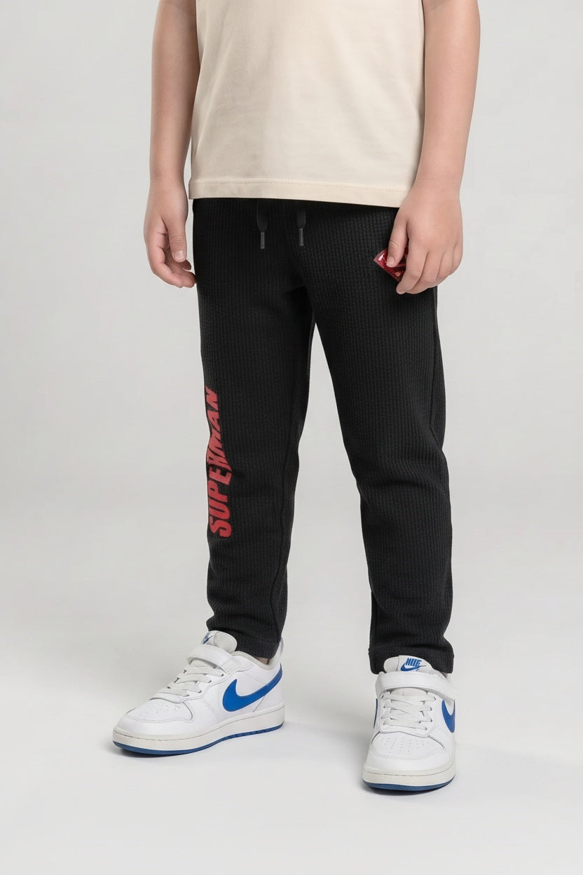 Boys Black Regular Fit Typography Joggers