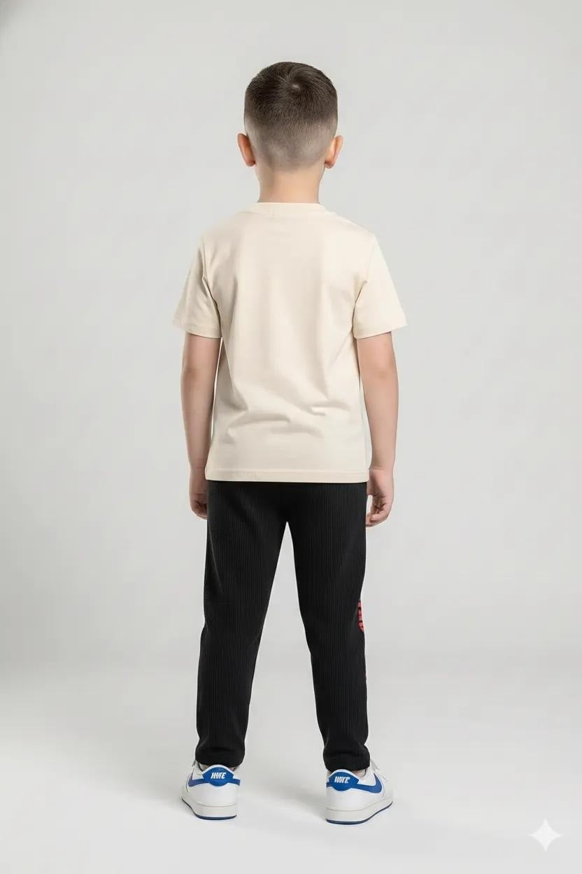 Boys Black Regular Fit Typography Joggers