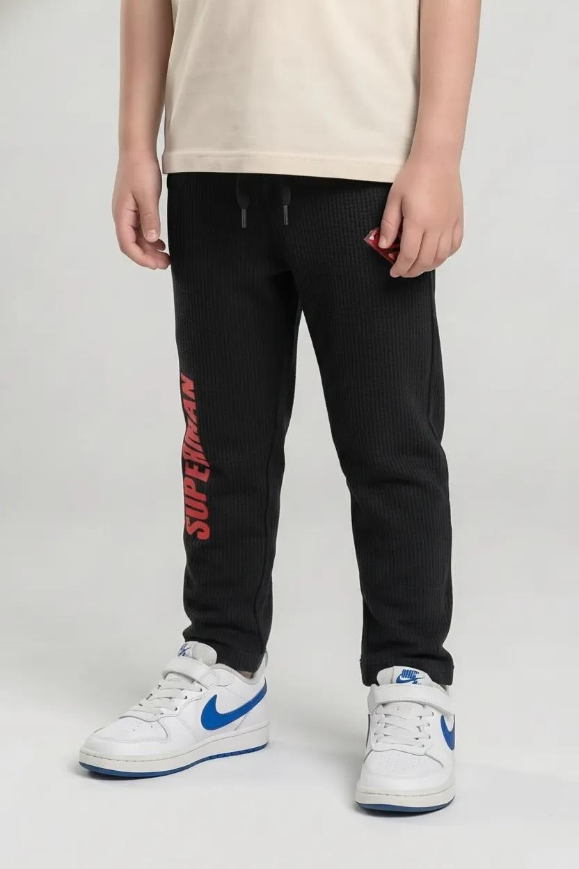 Boys Black Regular Fit Typography Joggers