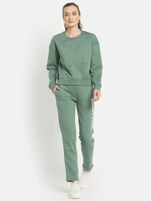 Mettle Women Olive Green Solid Tracksuits