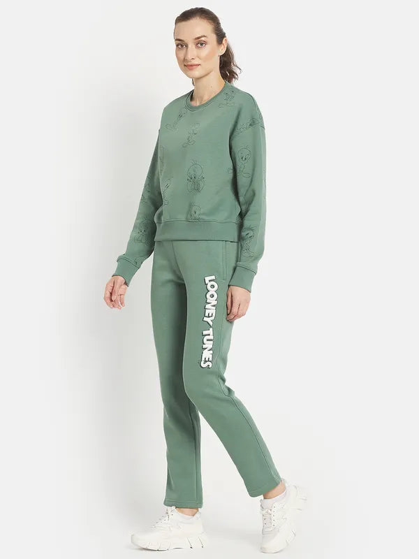 Mettle Women Olive Green Solid Tracksuits