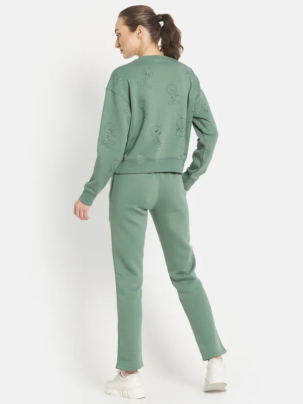 Mettle Women Olive Green Solid Tracksuits