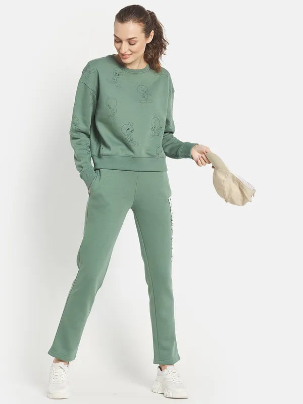 Mettle Women Olive Green Solid Tracksuits