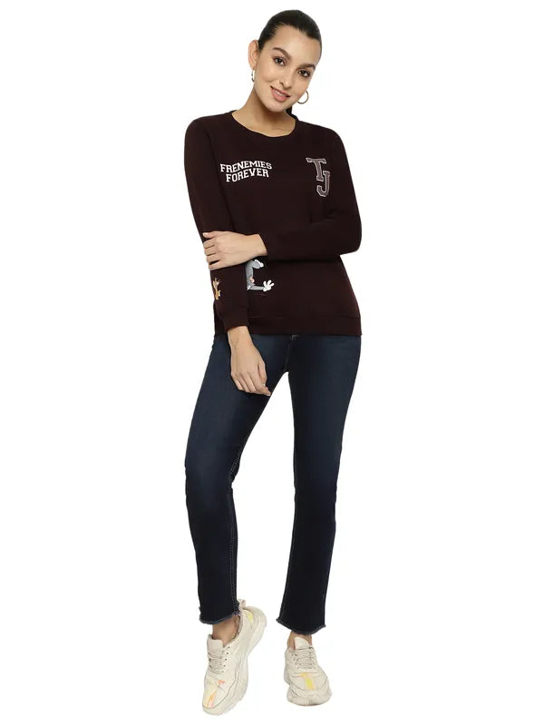 Mettle Women Maroon Printed Sweatshirt