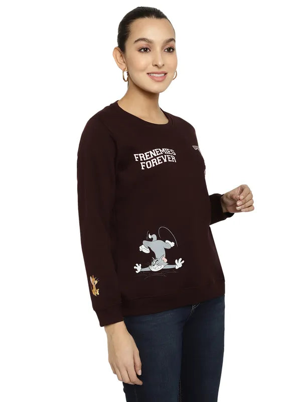 Mettle Women Maroon Printed Sweatshirt