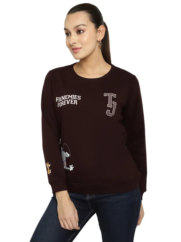 Mettle Women Maroon Printed Sweatshirt