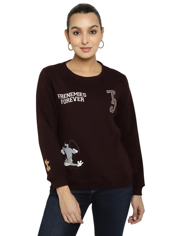 Mettle Women Maroon Printed Sweatshirt