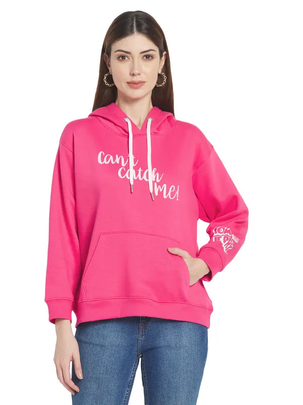 Mettle Women Pink Printed Hooded Sweatshirt