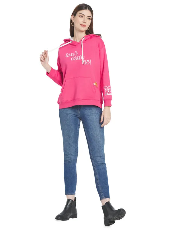 Mettle Women Pink Printed Hooded Sweatshirt