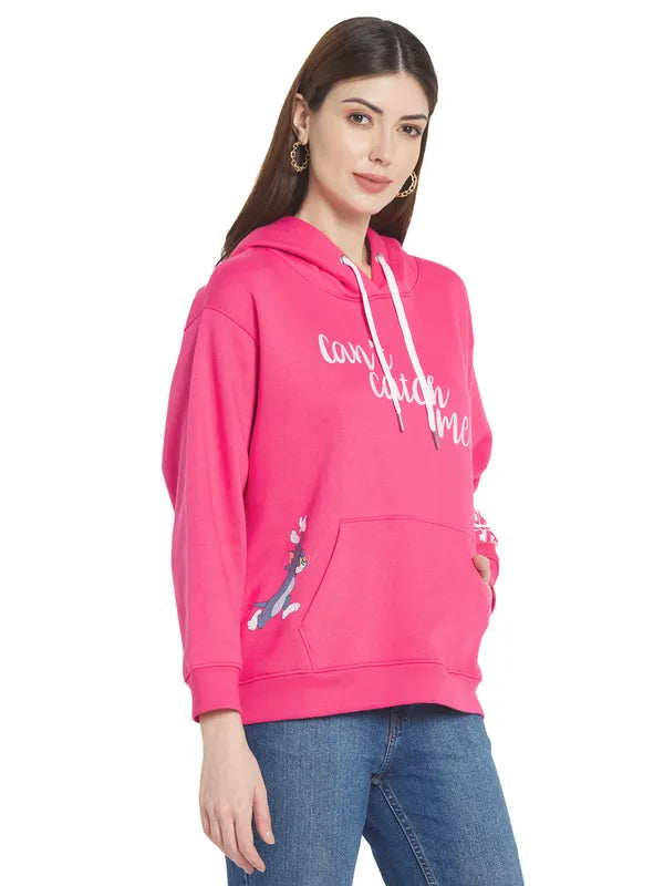 Mettle Women Pink Printed Hooded Sweatshirt