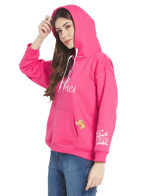 Mettle Women Pink Printed Hooded Sweatshirt