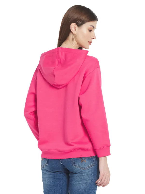 Mettle Women Pink Printed Hooded Sweatshirt